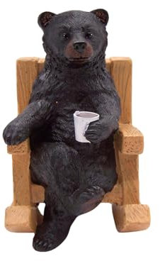 Wowser Schwarzer Bär sitzend im Schaukelstuhl, rustikale Hütte und Hüttendekoration, bezaubernde Wildtier-Dekoration für Hütte, einzigartiges Andenken, Geschenk, 19 cm hoch