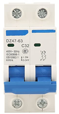 DZ47 63 2-poliger 32-A-Miniatur-Stromschutzschalter, 220/380 V, Überlast- und Kurzschlussschutz, DIN-Schienenmontage, Kompakte Größe, Haustechnik, Bau