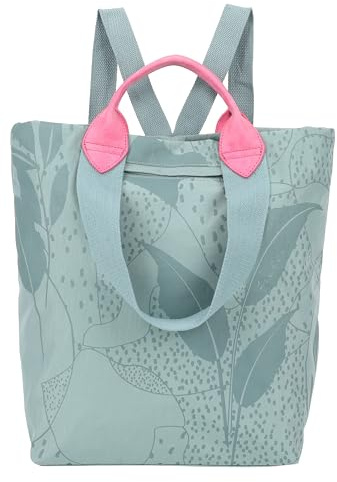 Fritzi Ju Limited Leaves Lighty Ice Petrol Rucksack Nylon Damen Backpack Reisen Alltag mit Reißverschluss verstellbaren Schultergurten 38 x 30 x 17 cm, Petrolblau