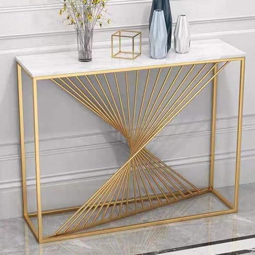Table console, table de canapé avec plateau en marbre épais, conception de structure stable, table de canapé aucune installation requise, pour salon, hall, couloir, entrée (or, 39,3 pouces/100 cm)