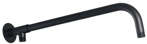 Melairy Black Polished Overhead Shower Head Arm with Brass Holder Wall Mounted 37cm Stainless Steel Shower Arm for Fixed Shower Head