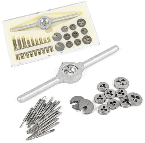 Sctecoau 31Pz Metrico e Femmina Kit Fresa A Mano Punta Trapano Vite Fresa Metrico Attrezzi per Filiera In Acciaio Rapido Manico Fresa e Filiera Set