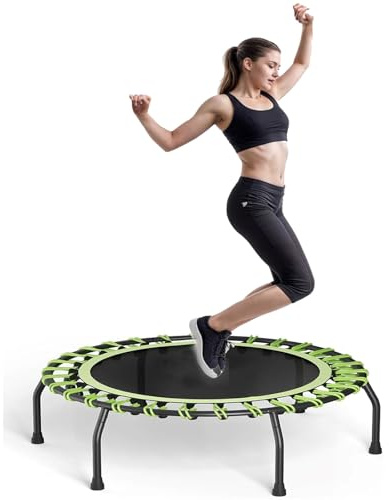 Gr8 Home 40 Inch Silent Mini Fitness Trampoline Rebounder Small Gym for Indoor Fitness Bungee Rope Design System Aerobic Exercise Max Limit 150 Kg Green