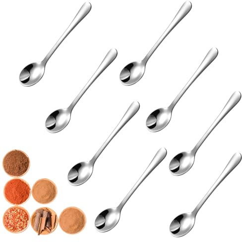 8 Stück Espressolöffel Mini,Tiny Edelstahl Löffel 7,5CM für Gewürzgläser,Scoop Kleine Löffel Gewürzlöffel,Latte Macchiato Löffel Espressolöffel,Esslöffel Spoon Set, Cute Small Edelstahl Gewürz Löffel