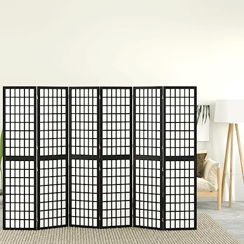 Einzelteiler, klappbar, 6 Paneele, japanischer Stil, 240 x 170 cm, schwarz, Raumteiler