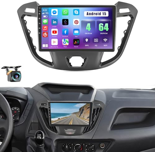 Inefala 4+64G Radio for Ford Transit Custom Tourneo 2013-2021 Android 15 CarPlay Stereo IPS 9 Touchscreen Android Auto Backup Camera Bluetooth 5.0 GPS EQ 13UI