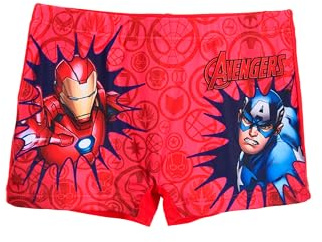 Marvel Avengers Badehose Jungen Kinder Badeshorts Iron Man Captain America (DE/NL/SE/PL, Numerisch, 104, Regular, Rot)