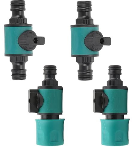 Lot de 4 raccords rapides de tuyau d'arrosage de 25 mm - Avec valve de régulation - Raccord rapide pour tuyau d'arrosage et robinet de maison - 1/2