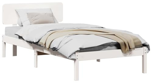 vidaXL Bettrahmen mit Kopfteil Weiß 80 x 200 cm Massives Kiefernholz, Moderner Holzbett-Rahmen, rechteckiges Minimalismus-Design, robuste Lattenstütze für Dein Schlafzimmer