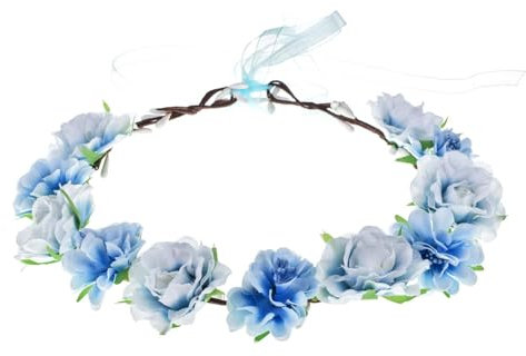 Merroyal Floral Crown Headband, Artificial Rose Design,Adjustable with Ribbon Ties (Blue, One Size)