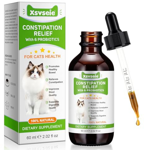 Verstopfung Reltf für Katzen, 100% natürliche Behandlung von Verstopfung bei Katzen mit 6 Probiotika, Stuhlweichmacher, Abführmittel bei, fördert die Verdauung und Darmgesundheit, 60 ml