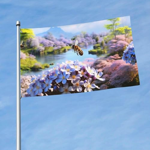 Flagge, 91 x 152 cm, schöne Frühlingsszene, lustige Flaggen, Feiertags-Gartenflaggen für alle Jahreszeiten, strapazierfähige Flaggen für draußen, Allwetterflagge für die tion von Wohnheimzimmern