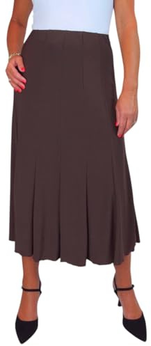 Women's Elasticated Waist Smart Panelled 32 Midi Skirt Brown 10-22 (XL)