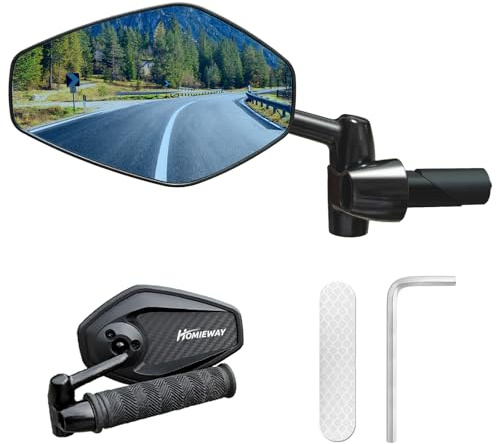 Homieway Fahrradspiegel,Metall Fahrrad Rückspiegel Lenkerendenspiegel,Blau Blendfreies Glas,Kohlefaser Fahrrad Spiegel,Klappbar Fahrradspiegel für E-bike Lenker Links(16-21mm)