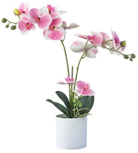 Jonuin Artificial Orchid Flowers in Pots, Artificial Orchid, Realistic Fake Orchids, Faux Orchid Plant, Film Orchid Phalaenopsis for Indoor Home Office Wedding Decor, Table Centerpieces (Pink)