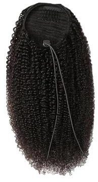 Natural Kinky Curly Ponytail Remy Human Hair Kinky Ponytail Drawstring for Women Natural Black Stunning Look(14inches)