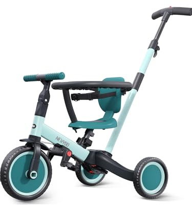 newyoo Dreiräder für 1-3-Jährige, Kleinkind-Fahrrad für Jungen und Mädchen, Kleinkind-Dreirad mit Eltern-Schiebegriff, Trike mit Rückenlehne & Sicherheitsgurt, TR008 (Grün)