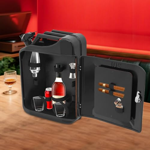 GIDRLL Bidon en métal, mini bar verrouillable avec compartiments en bois, cadeau pour homme, bar mobile, 36 x 17 x 47 cm