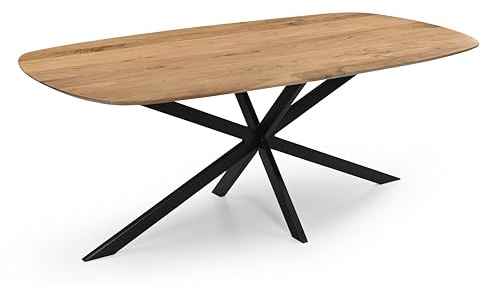 Linele Esszimmertisch oval 220x110 cm Massivholz Akazienholz naturfarben | Spider Gestell, 2,6cm, Schweizer Kante, Handgefertigt, Robust & hochwertig, Für 8–10 Personen geeignet
