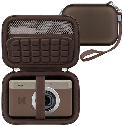 RAIALL Carrying Case for Kodak PIXPRO C1 Friendly Zoom Digital Camera, Point and Shoot Vlogging Camera Hard Travel Bag, Mesh Pocket for Charging Adapter, SD Card, USB Cable and Batteries, Brown