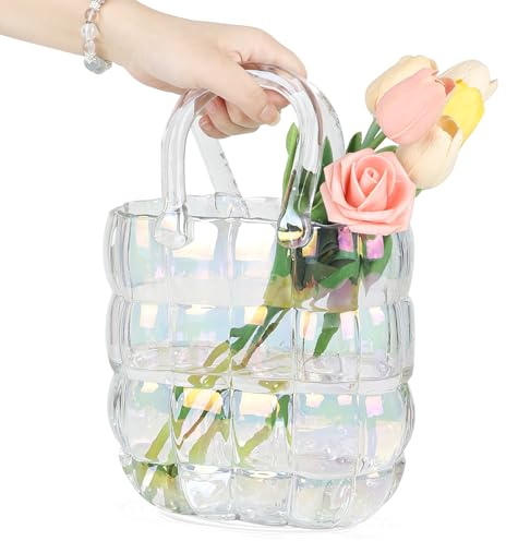 DBREAKS Vase Glas Handtasche, Bunt Blumenvase, Tasche Glasvasen, Handtasche Blumenvase, Handgemachte Vase, Kreative Bubble für Blumen