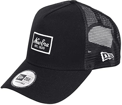 New Era Script Patch Black A-Frame Adjustable Trucker Cap - One-Size
