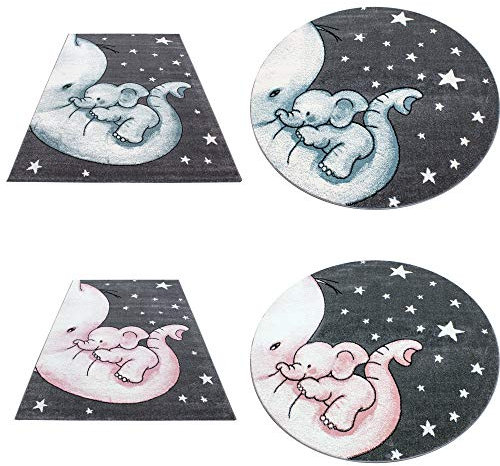 Ayyildiz Teppich-Kinderteppich Rechteckig und Rund niedlicher Elefant mit Sterne, Polypropylen, Blau, 80 X 150 KIDS801500560BLUE