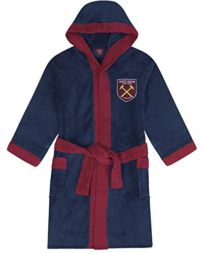 West Ham United FC Official Gift Boys Fleece Dressing Gown Robe Navy 5-6 Years