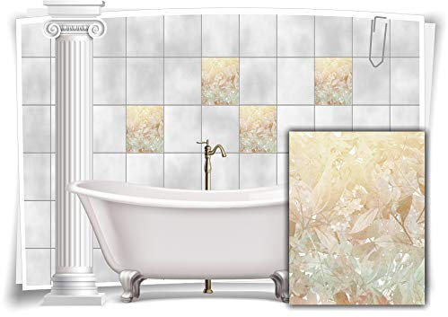 Medianlux Fliesen-Aufkleber Fliesen-Bild Vintage Nostalgie Blumen Blätter Beige Geld Grau Bad WC Deko, 6 Stück, 20x25cm m13m26h-88513