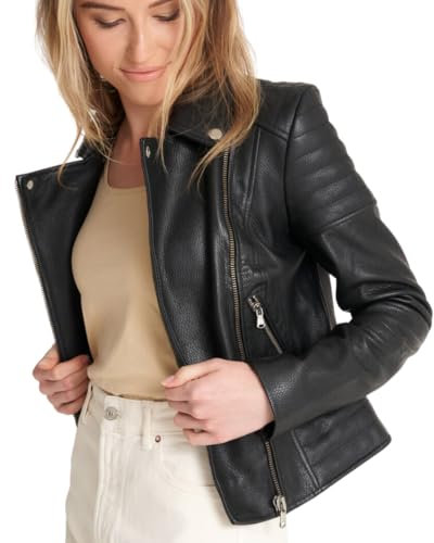 BARNEYS Women’s Real Leather Asymmetric Biker Jacket with Shoulder and Waist Detailing | Size 20
