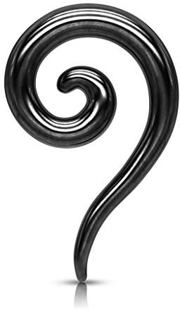 beyoutifulthings Dehn-Spirale Lang Edelstahl Taper Schwarz Dehnanhänger Dehnungs-Schnecke Dehnungs-Sichel Ohr-Piercing Ohr-Schmuck 4mm