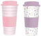 Invero Pack of 2 Colourful Decorative Insulated Tea, Coffee Travel Mugs (450ml 16oz) - Ideal for Mothers Day, Work, Travels, and more