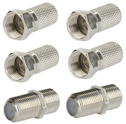 4X F-Stecker 7mm + 2X F-Verbinder Sat Kupplung Buchse/Buchse