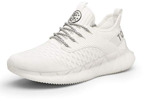 tqgold® Herren Damen Sportschuhe Laufschuhe Atmungsaktiv Sneaker Leichte Trainers Schuhe Weiß 38