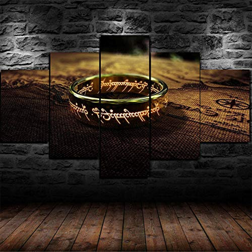 Leinwanddrucke 5 Stück Leinwand Bilder Wanddeko Wand Wohnzimmer Wanddekoration Herr Der Ringe Ringkarte Deko Hd Poster Kunstwerke Malerei 150X80 cm Rahmenlos