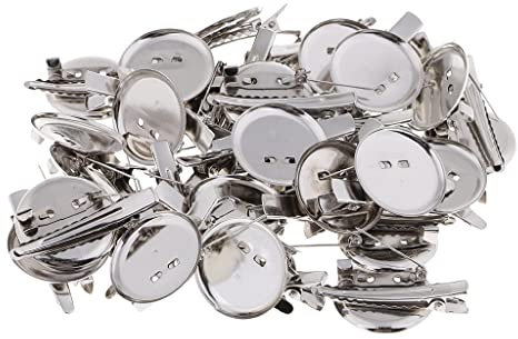 yotijar 30 Pièces Pinces à Cheveux de Base de Broche Ronde Plateau de Cabochon Broches Vierges Argent, 30 mm
