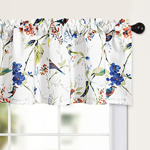 LEEVA Tende corte per finestre, set di tende corte per finestra a pannello singolo con tasca per asta, stile vintage, con uccellini, tende corte e tende per soggiorno, 132 x 30 cm, blu