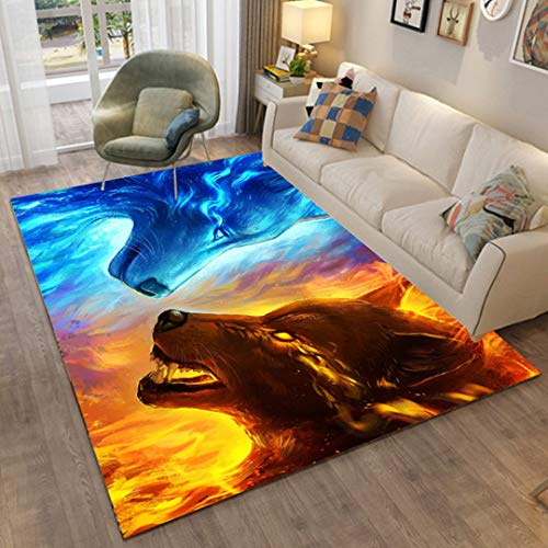 3D Wolf Tiger Löwe Muster Cartoon Teppiche für Wohnzimmer Schlafzimmer Dekor Teppich Weiche Flanell Kinderzimmer Spielbereich Teppiche Küche Korridor Esszimmer Bodenmatte (Orange,80*120cm)