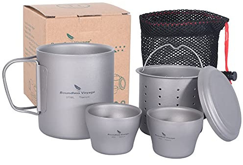 iBasingo 375ml Titan Tee Becher Kaffee Tasse mit Sieb Outdoor Camping Leichtes Tragbares Teeset Verbrühungsschutz Doppelwandiges Trinkgeschirr für Reisen Rucksack Rucksackreisen Büro Heim Ti3088D