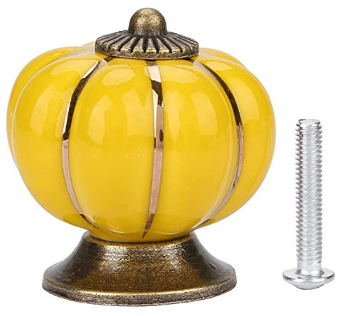 Keramik Schrankknöpfe, Vintage Kürbisknäufe Schrank und Innenausstattung Handgefertigte Schubladengriffe für Haus, Büro, Küchenschrank, Schubladen und Schrank(8 Farben) (gelb)
