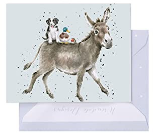 Wrendale - GE127 - Grußkarte, Doppelkarte mit Umschlag, Mini Karte, Nur für dich, Esel, The donkey ride, 7,5cm x 9cm, grau