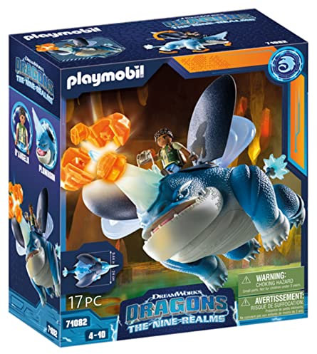 PLAYMOBIL DreamWorks Dragons 71082 Dragons: The Nine Realms - Plowhorn & D'Angelo, Dragons-Figur und Spielzeug-Drache mit Hörnern, Spielzeug für Kinder ab 4 Jahren