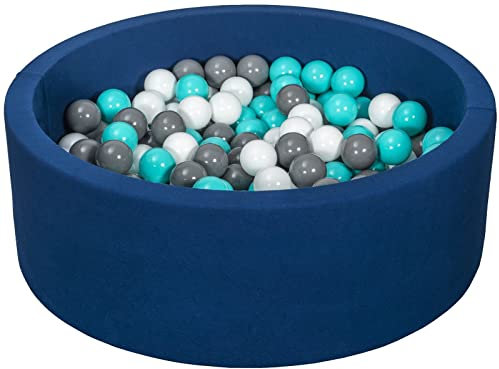 Velinda Piscine à balles pour Enfant, Aire de Jeu + 200 balles Bleu Marine (Couleurs des balles: Blanc,Gris,Turquoise)