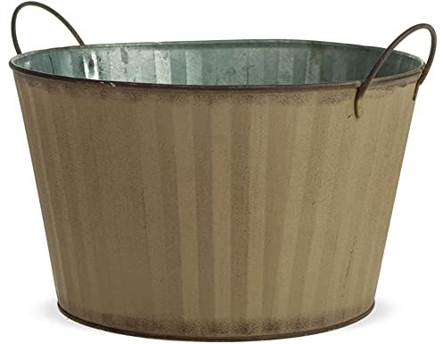 matches21 Zinkschale Pflanzschale mit Rillen & Henkeln kegelförmig Pflanzgefäß Zink 1 STK Ø 25,5x15,5 cm in olivgrün