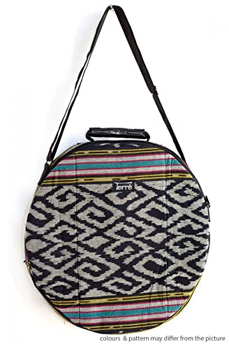 Terré Shamandrum Tasche DUNKLE Farben aus Ikat-Webstoff Ø 50 cm für Schamanentrommel - im MYSEVENDO Set - Rund Ritual Drum Trageriemen Trommeltasche