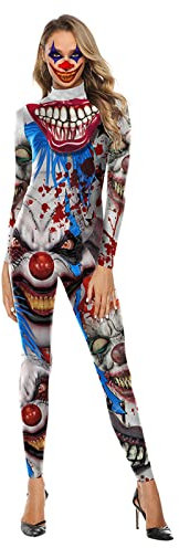 Bseical Halloween KostüM Skelett Damen Jumpsuit 3D Print Langarm Skinny Cosplay Knochen Overall Fasching Karneval Skeleton Bodysuit (Joker, M)