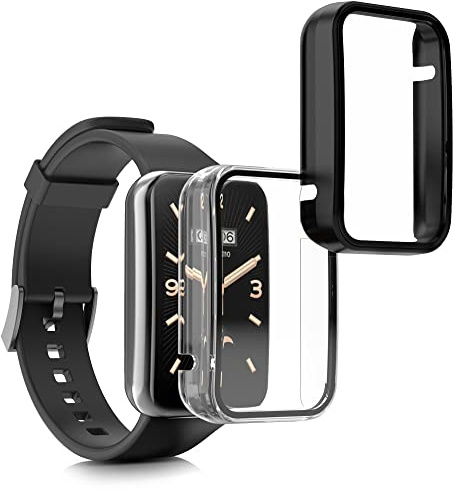 kwmobile 2X Glas Hülle für Xiaomi Mi Band 7 Pro Schutzhülle - Fullbody Fitnesstracker Case Set aus Glas - Schwarz Transparent