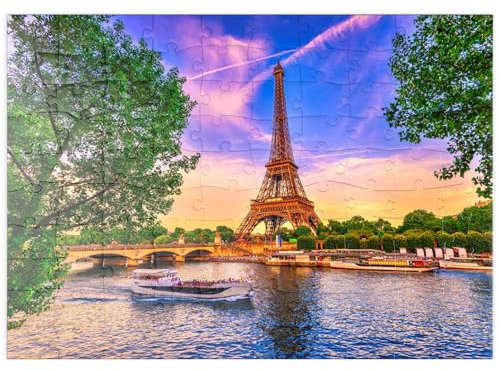 MyPuzzle Eiffelturm und Seine bei Sonnenuntergang in Paris, Frankreich - Premium 100 Teile Puzzle - MyPuzzle Sonderkollektion von Puzzle Galaxy