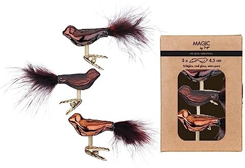 Christbaumschmuck Glas 4.5cm x 3 Stück Vögel auf Clip in Kartonbox braun Mix Cognac Diamond