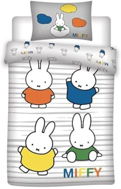 Oeko-Tex Miffy Minnie Maus Baby Bettwäsche-Set 100% Baumwolle, Größe: Einzelbett, 2 Stück, Rosa, Cartoon-Muster, Reißverschluss, Wendbar, Geburtstag, Alle Jahreszeiten